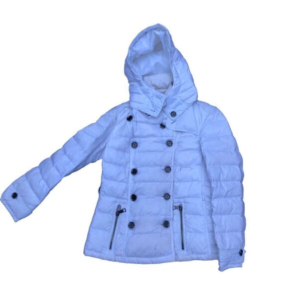 RARE Burberry Goose Down Jacket White Burberry Brit Puffer Coat Medium - Picture 11 of 15